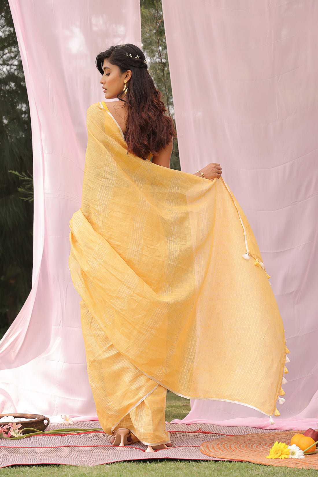 Marigold Mist Pure Linen Saree