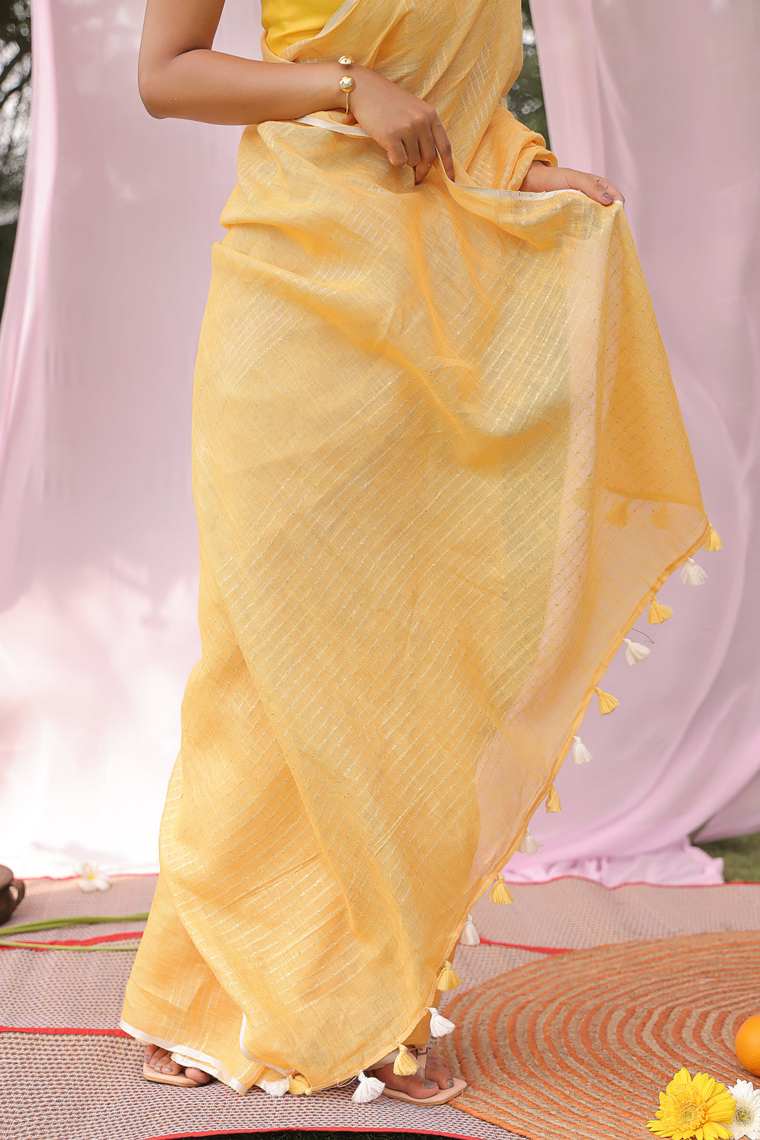 Marigold Mist Pure Linen Saree