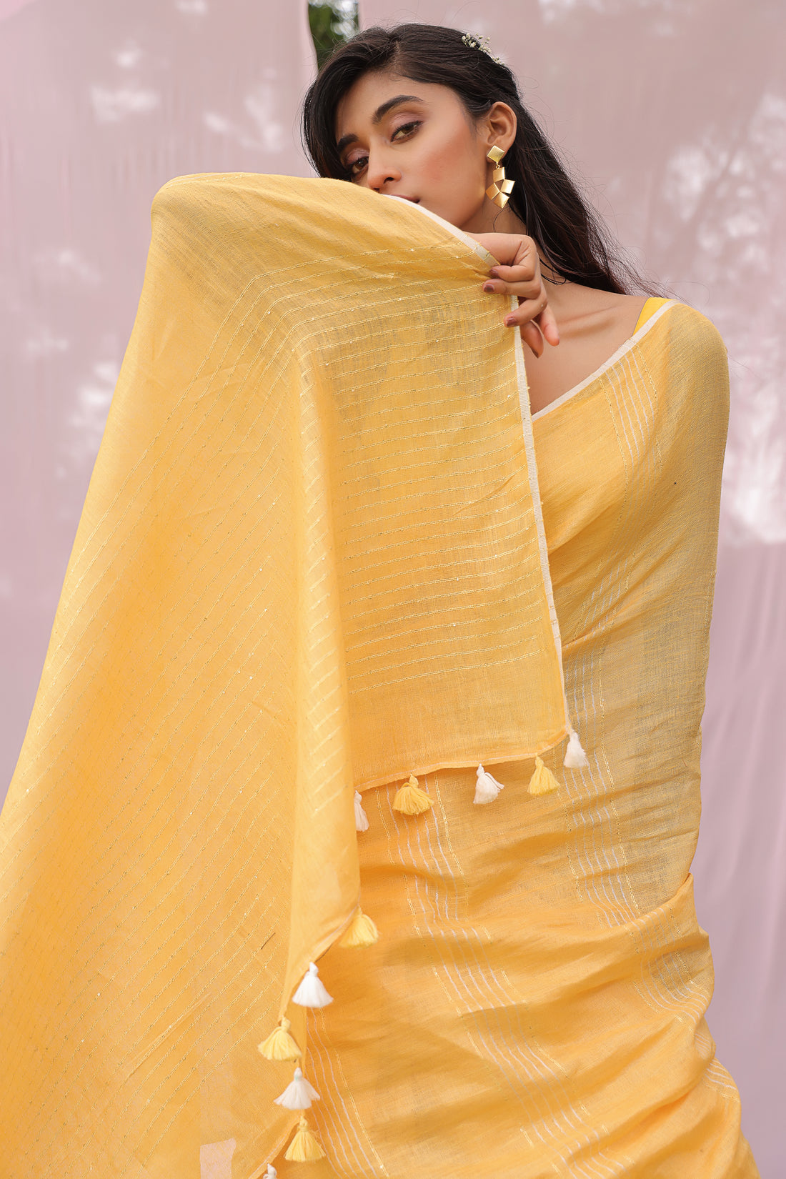 Marigold Mist Pure Linen Saree