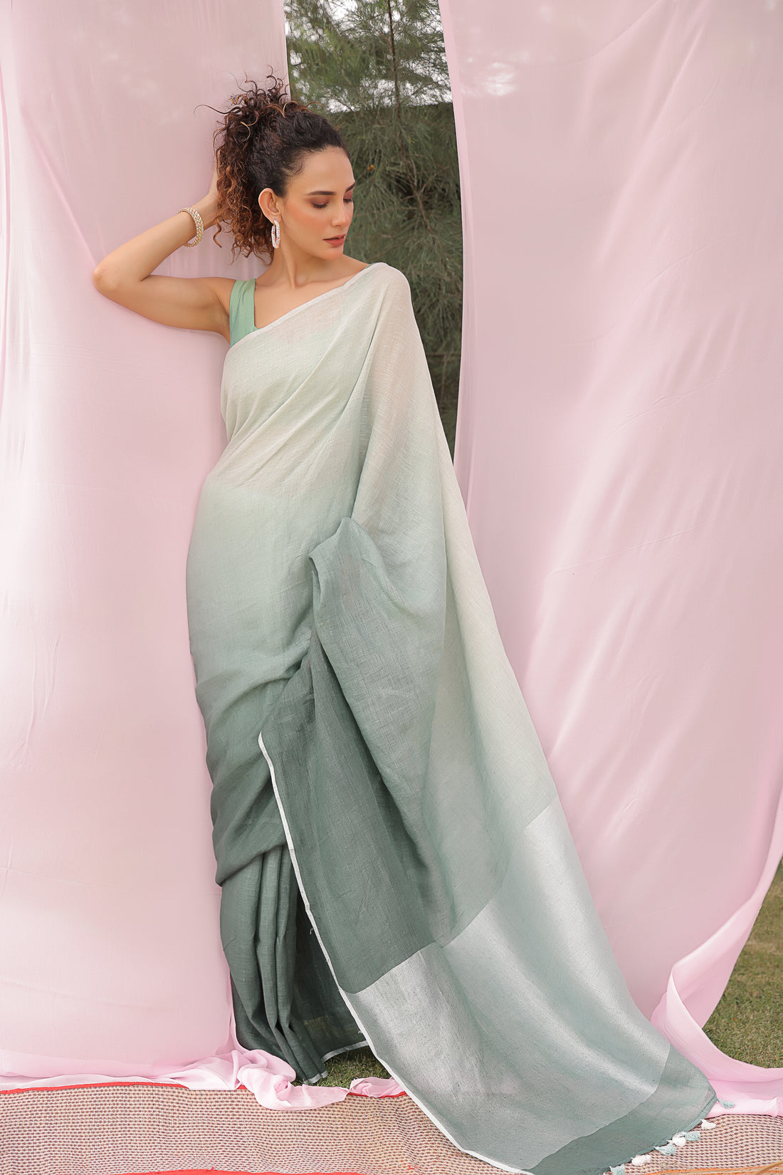 Mint Mist Linen Saree