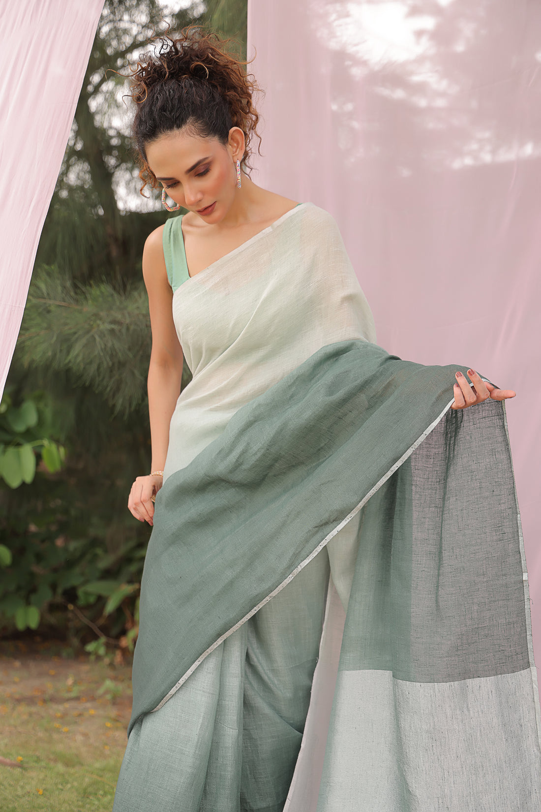 Mint Mist Linen Saree