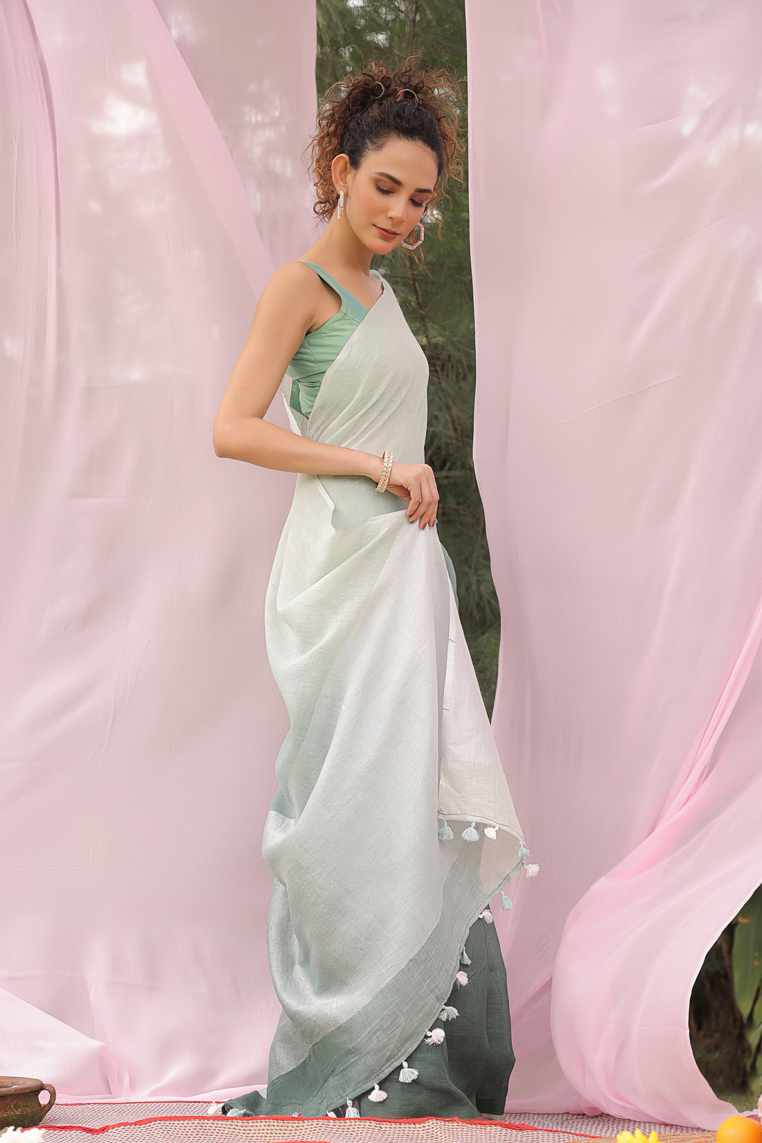 Mint Mist Linen Saree