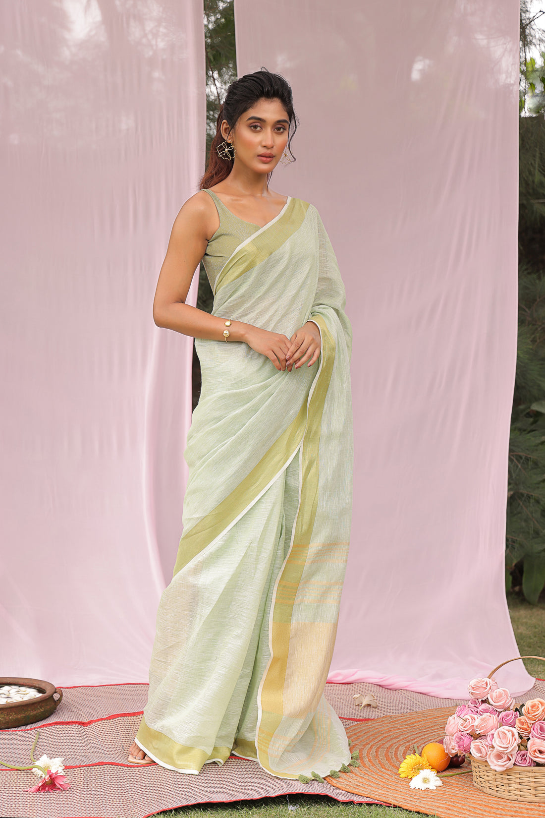 Mint Delight Linen Saree