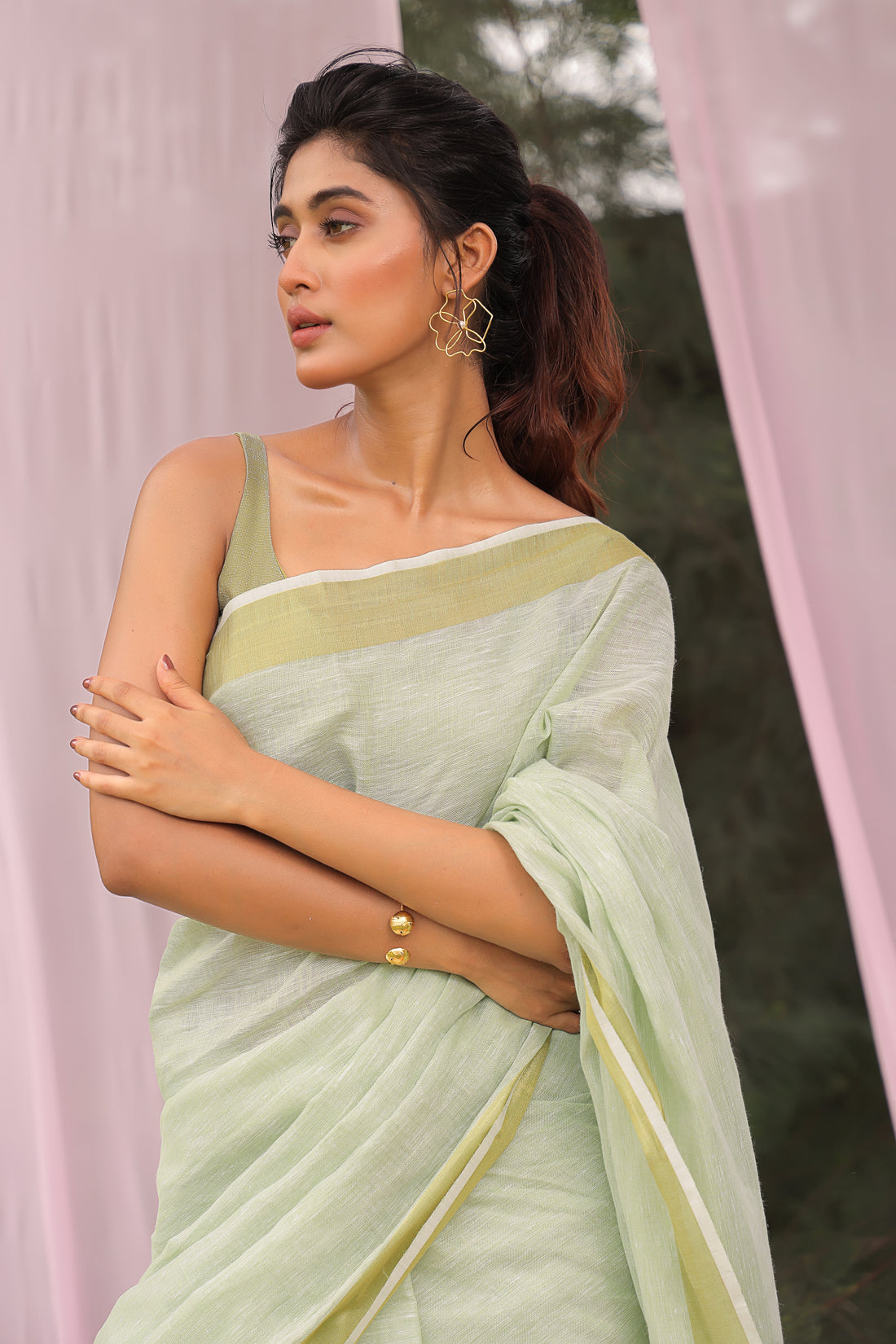 Mint Delight Linen Saree