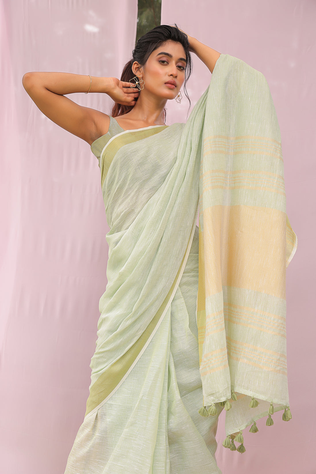 Mint Delight Linen Saree