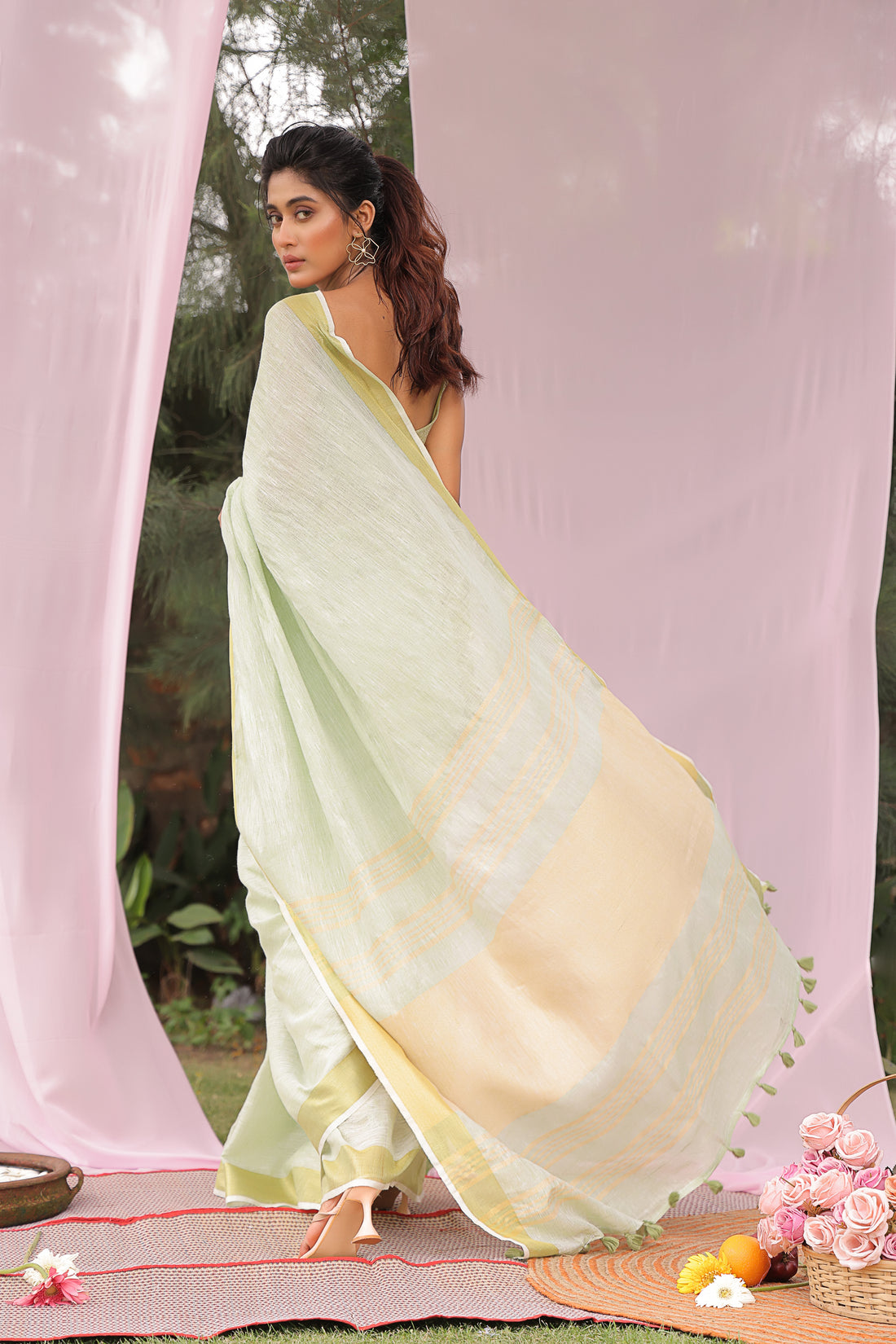 Mint Delight Linen Saree