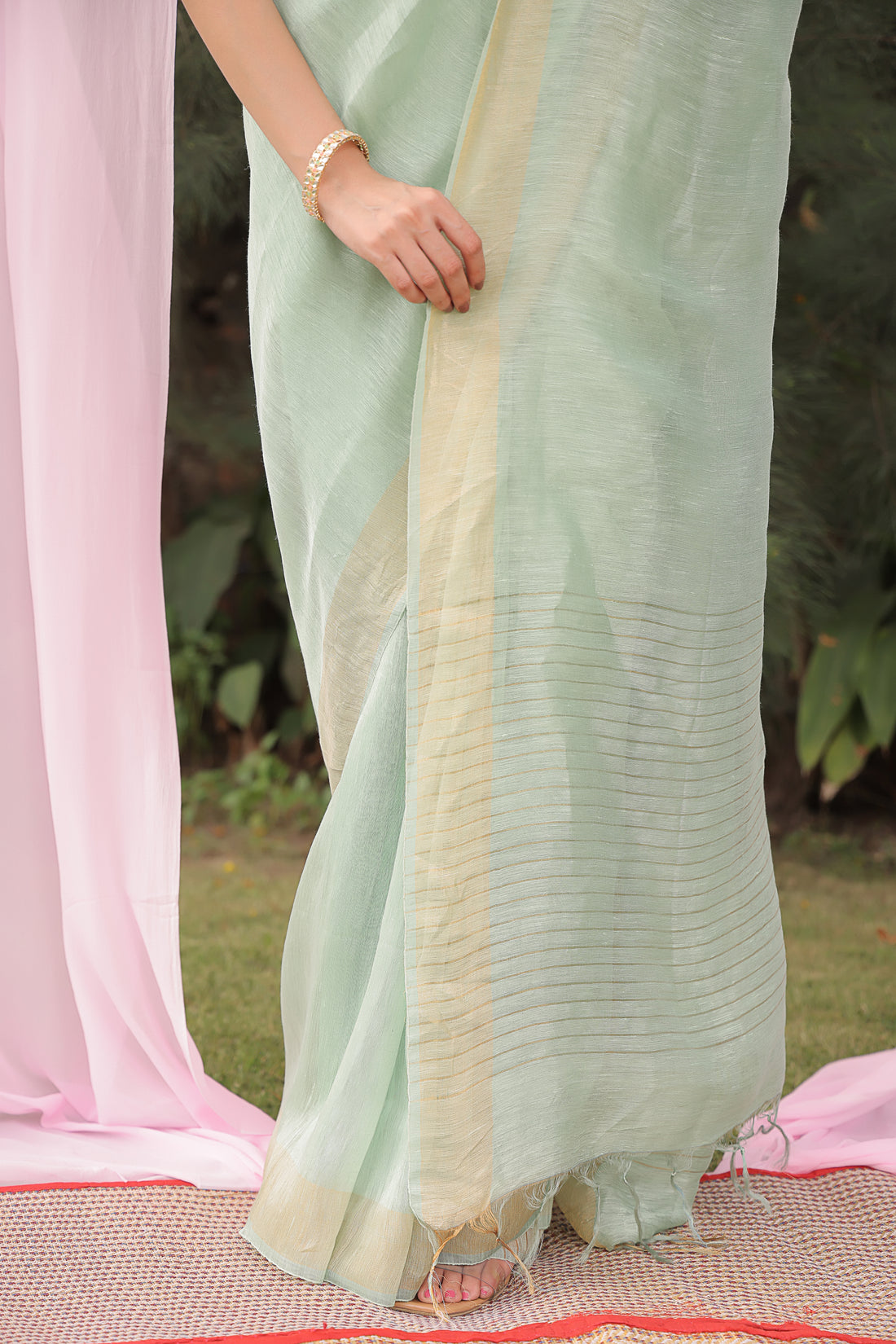 Mint Green Linen Silk Saree