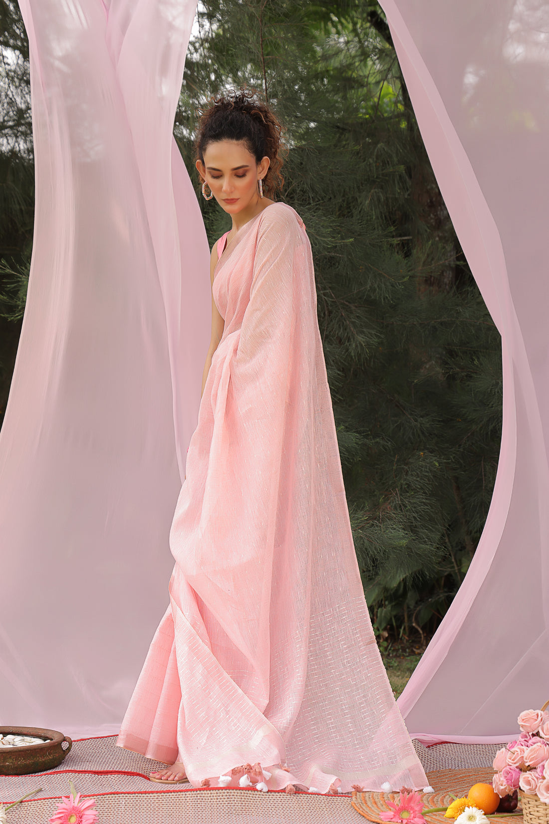 Peach Blossom Linen Saree