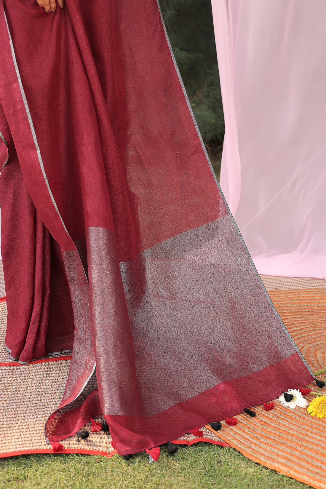 Ruby Glow Linen Saree