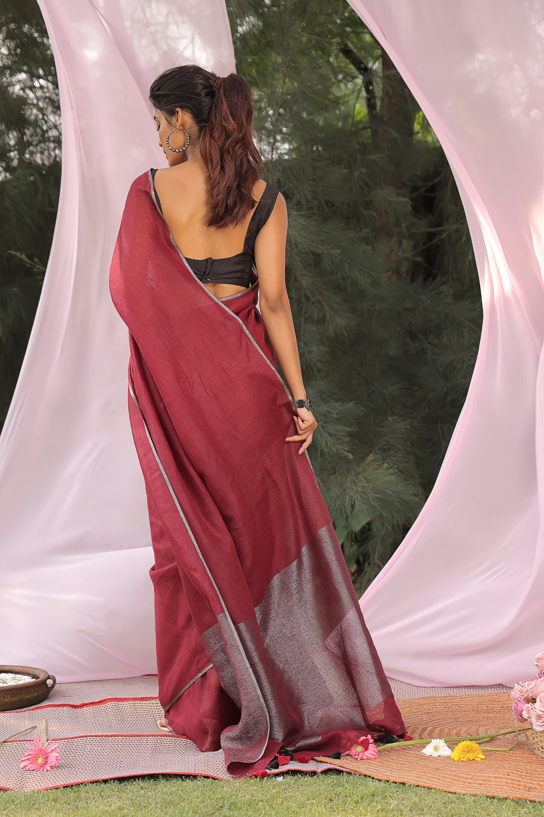 Ruby Glow Linen Saree