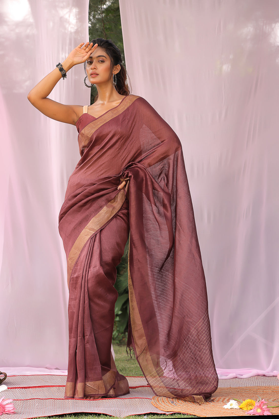 Coffee Linen Silk Saree