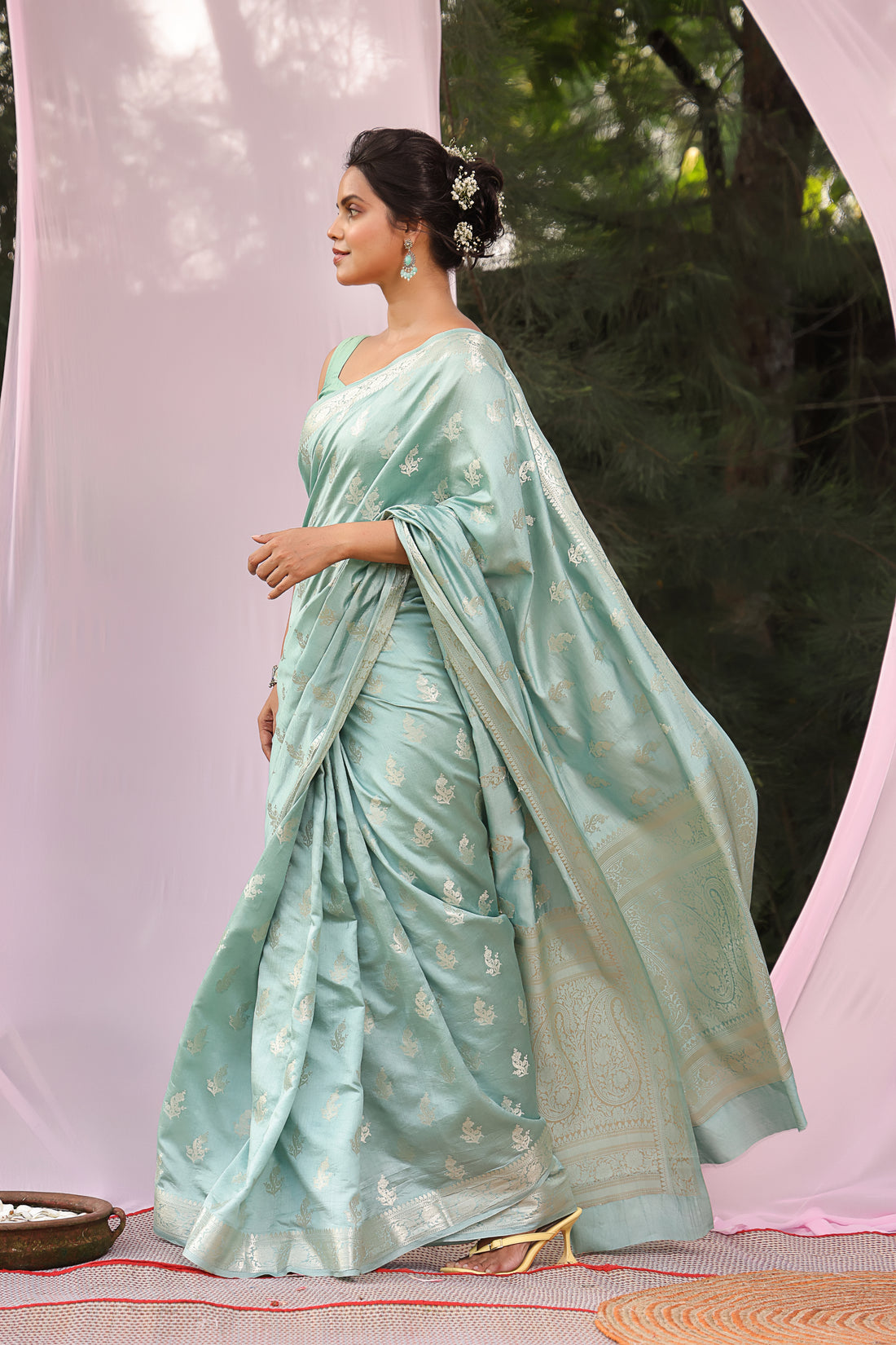 Mint Meher Banarsi Silk Saree