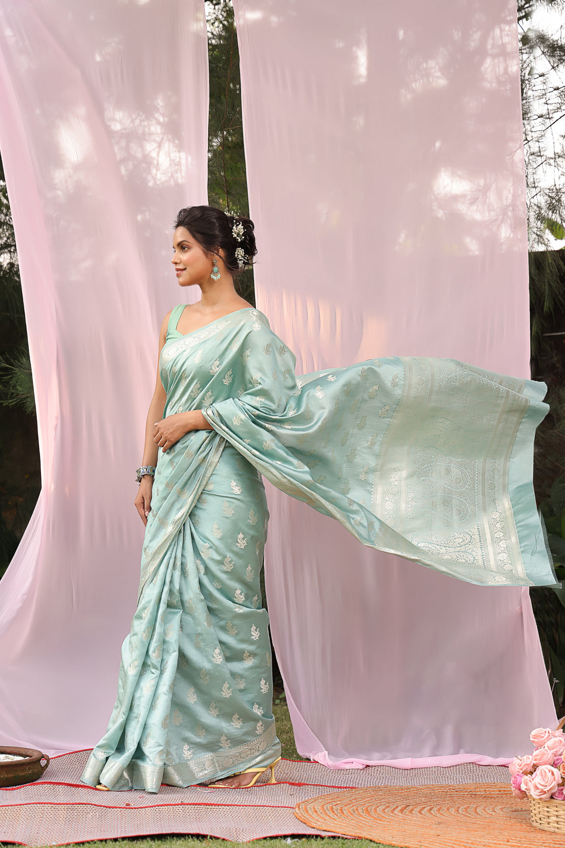 Mint Meher Banarsi Silk Saree