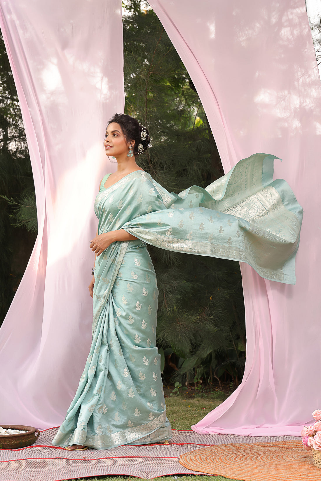 Mint Meher Banarsi Silk Saree