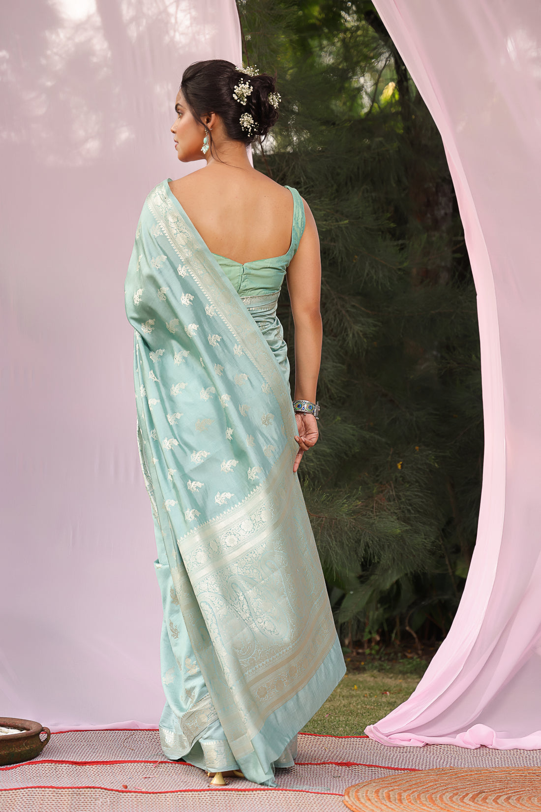 Mint Meher Banarsi Silk Saree