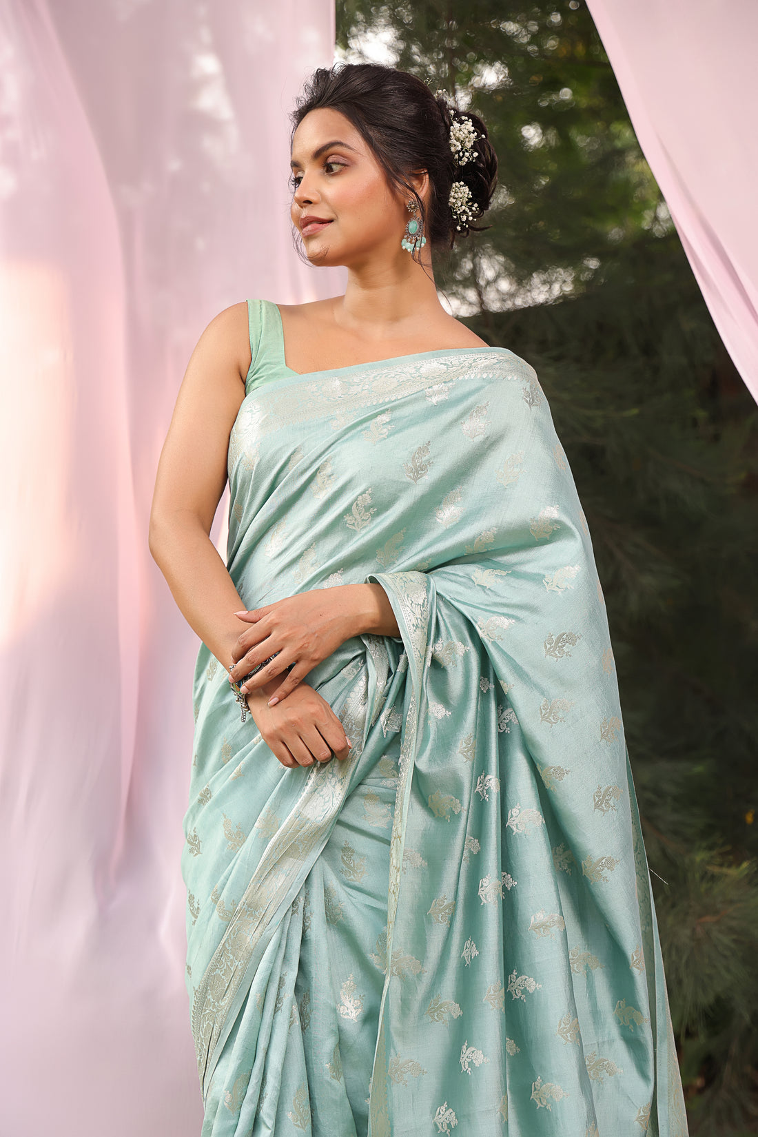 Mint Meher Banarsi Silk Saree