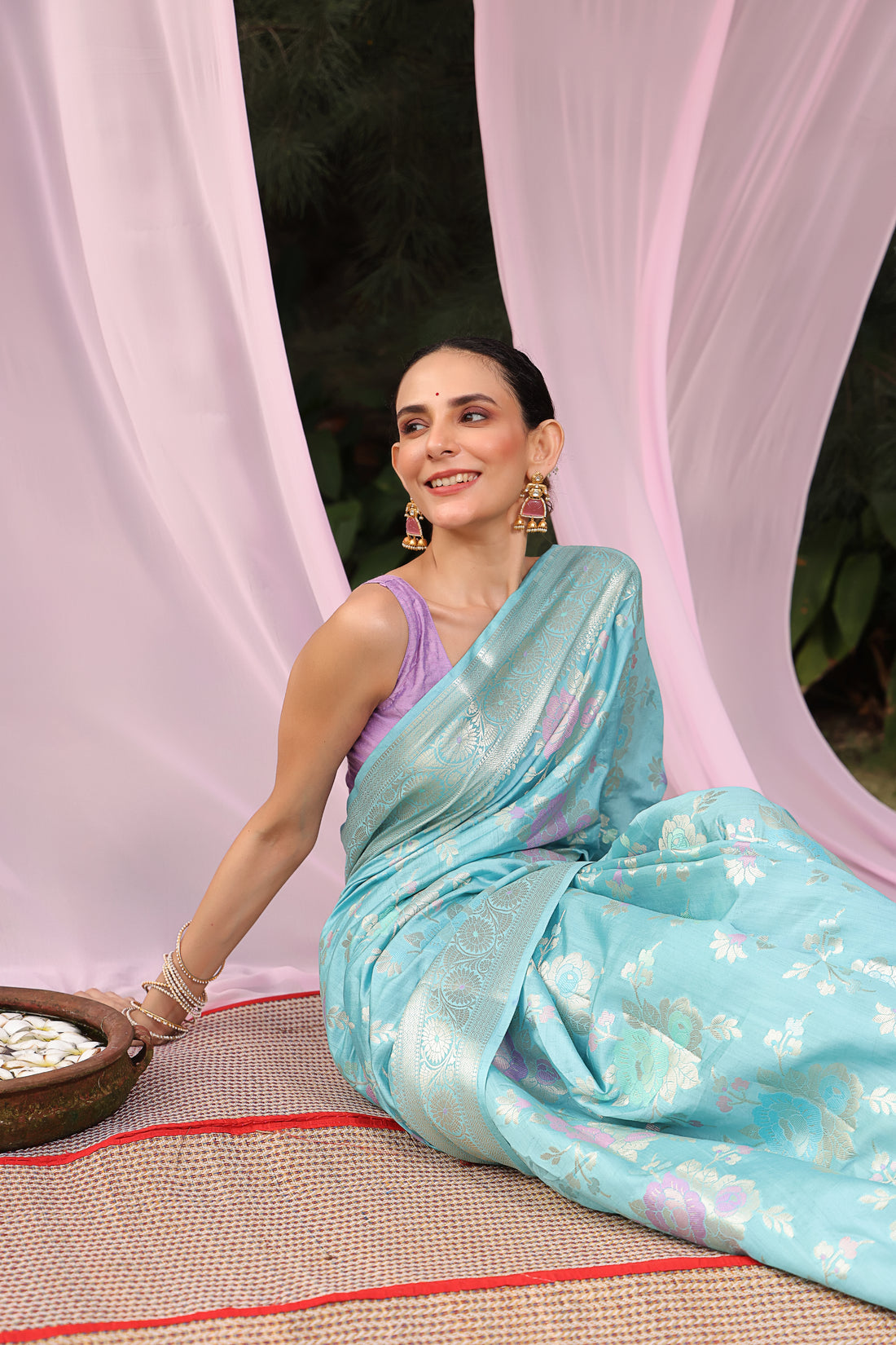 Harleen Pastel Blue Banarsi Silk Saree