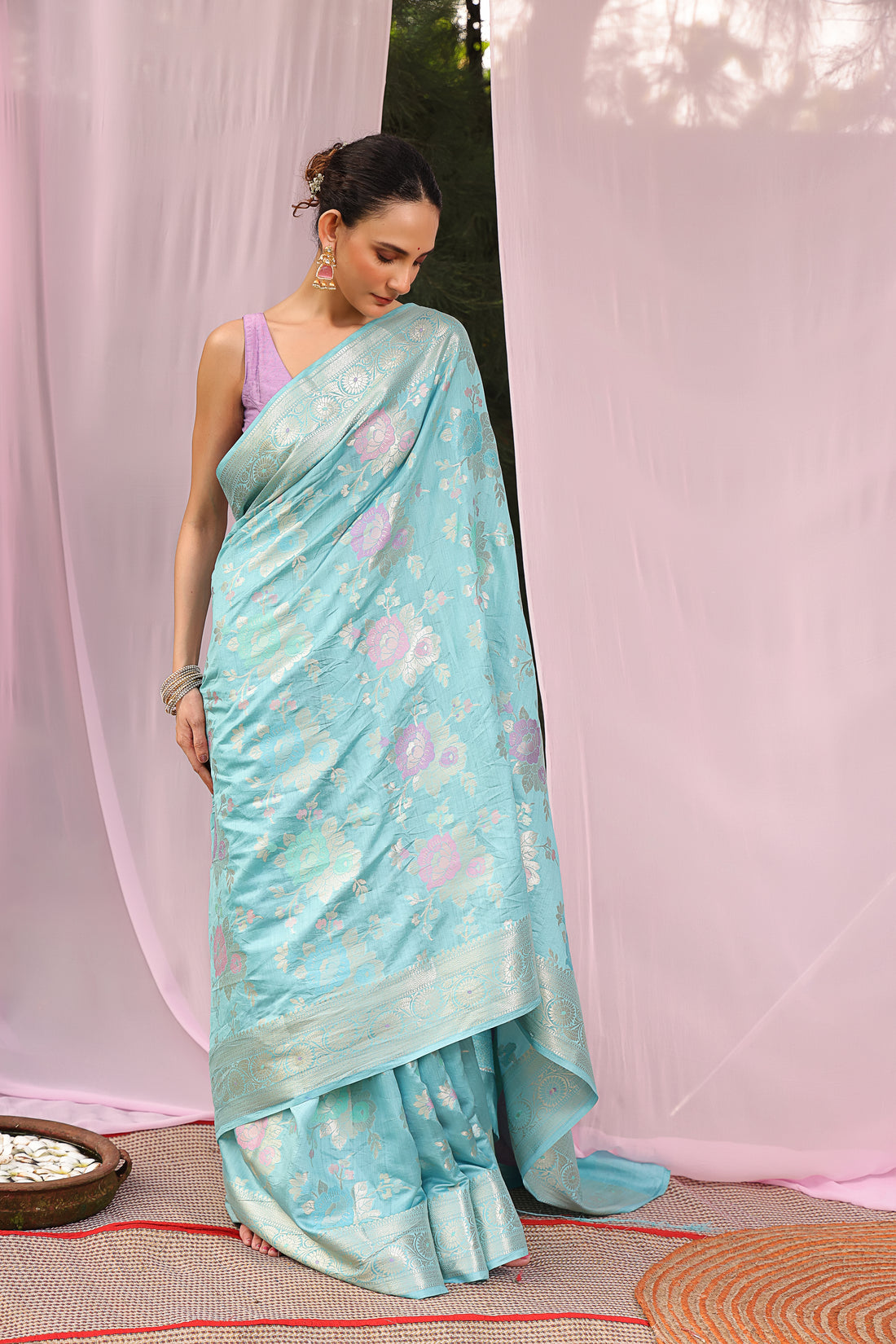 Harleen Pastel Blue Banarsi Silk Saree