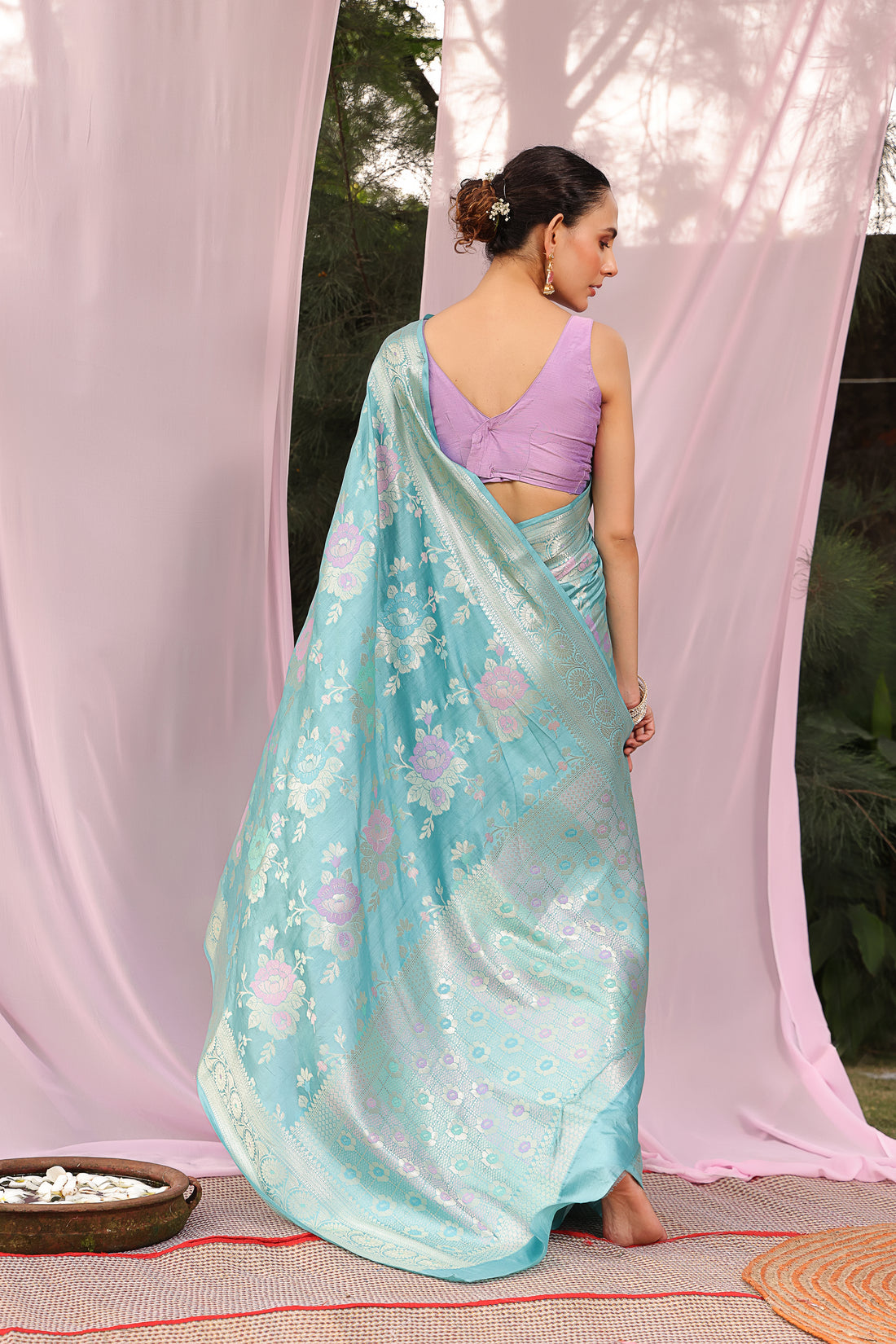 Harleen Pastel Blue Banarsi Silk Saree