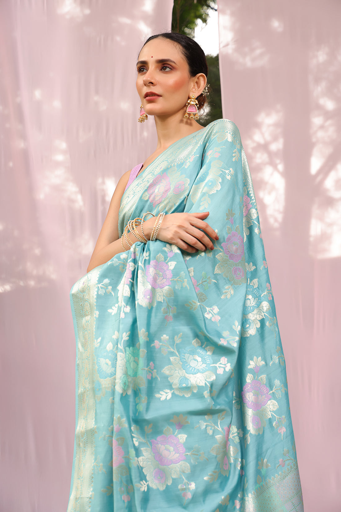 Harleen Pastel Blue Banarsi Silk Saree