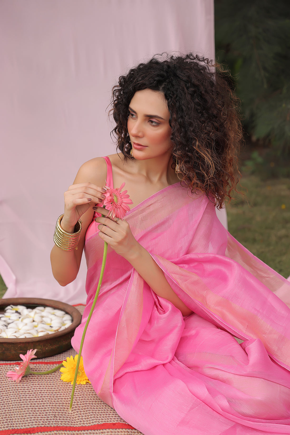 Surmai Pastel Pink Linen Silk Saree