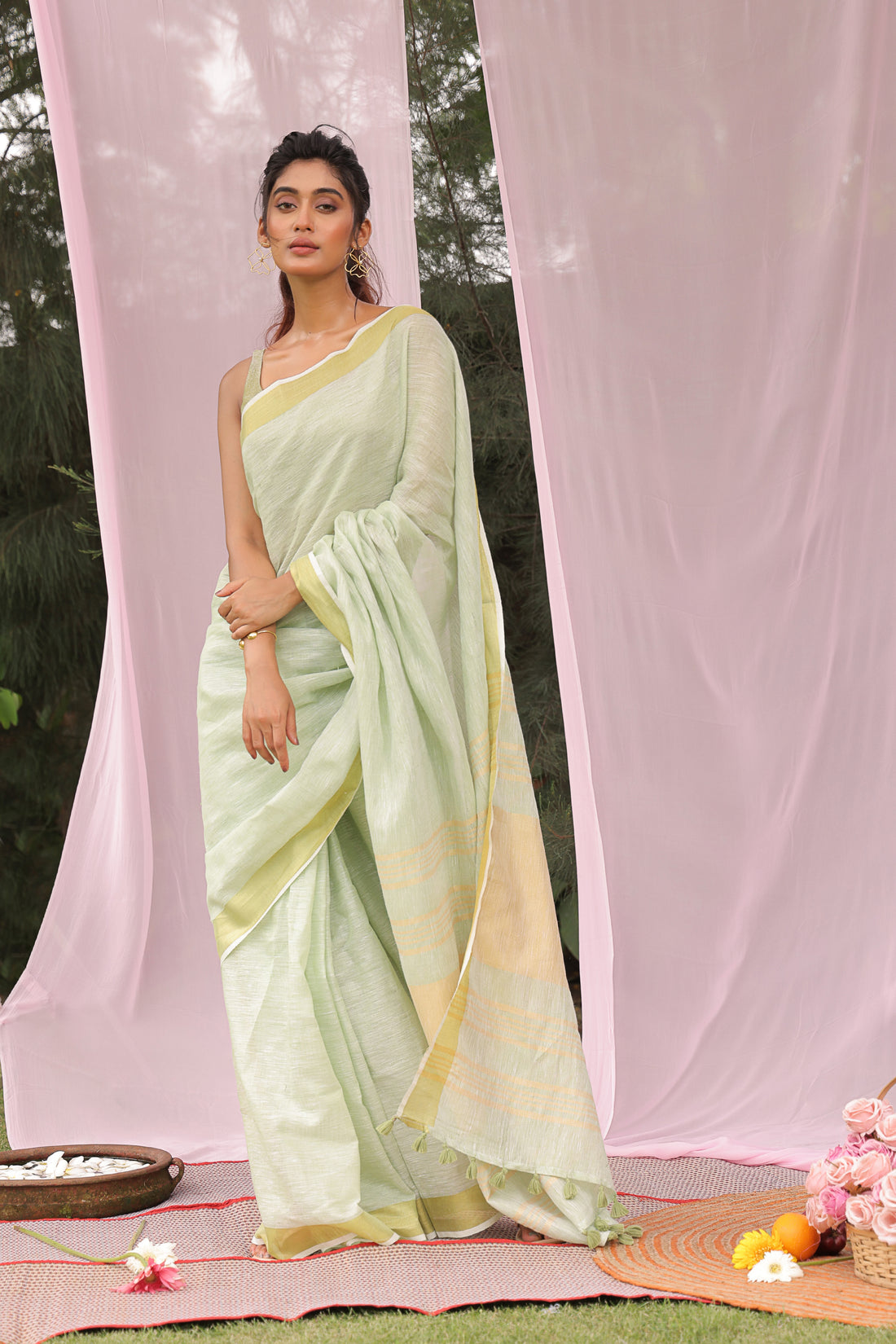 Mint Delight Linen Saree