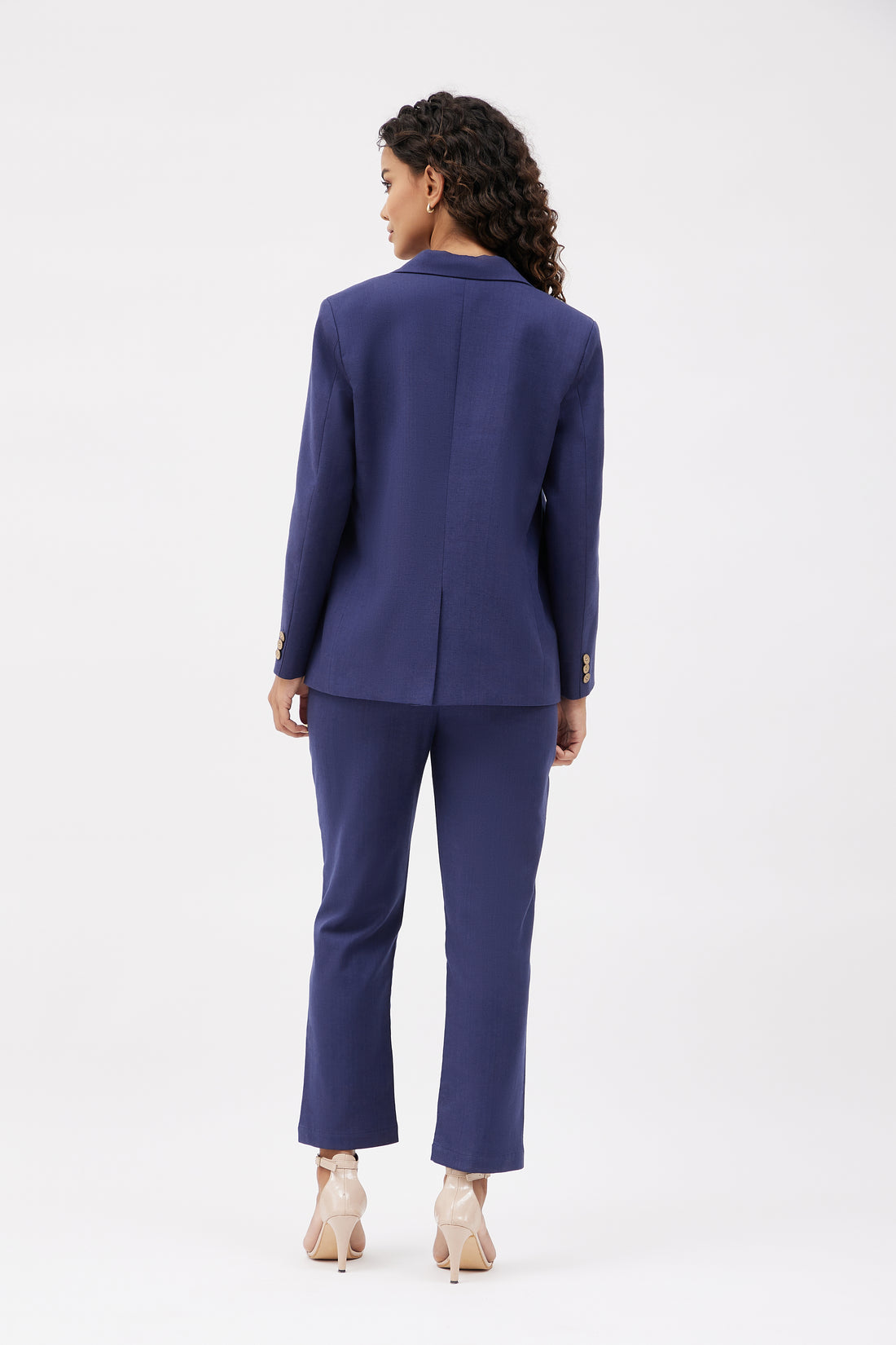 Classic Linen Blazer Set - Navy Blue