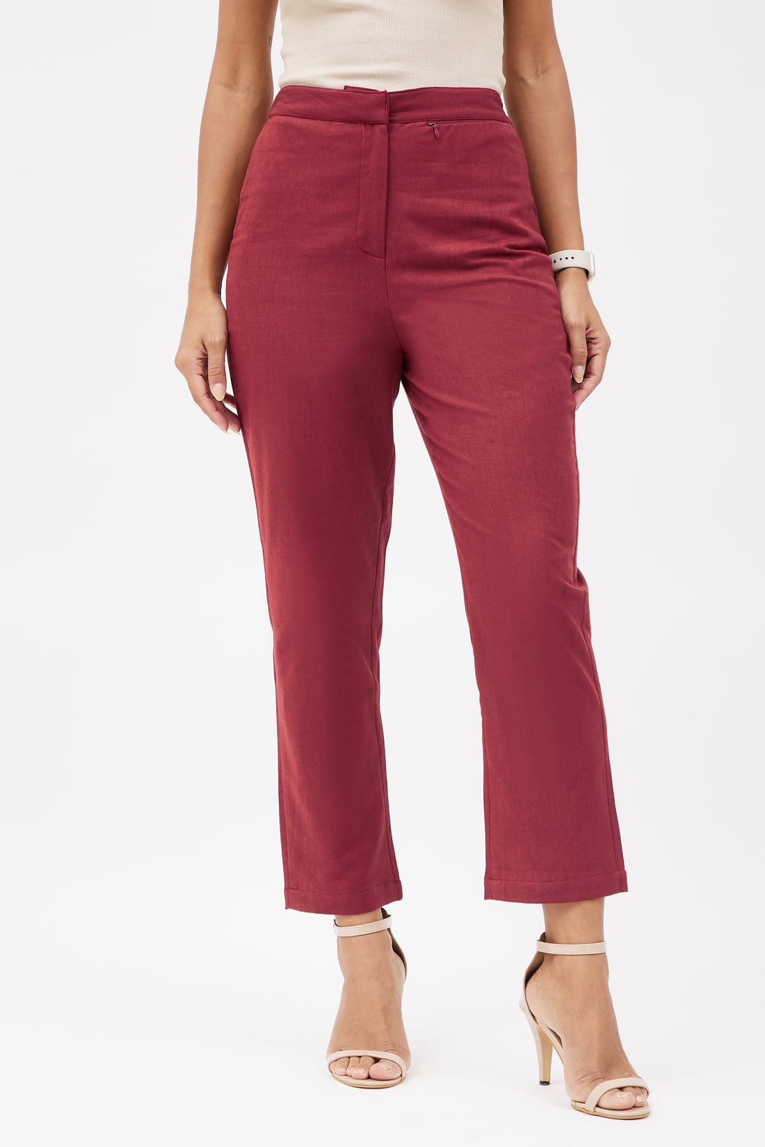 Classic Linen Trousers - Maroon