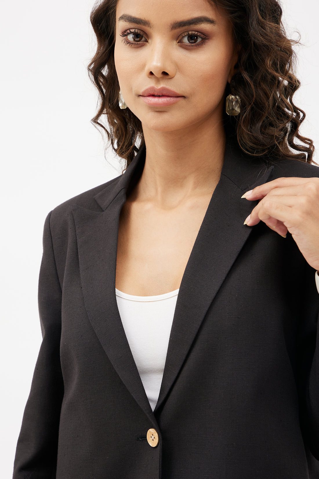 Classic Linen Blazer Set - Black