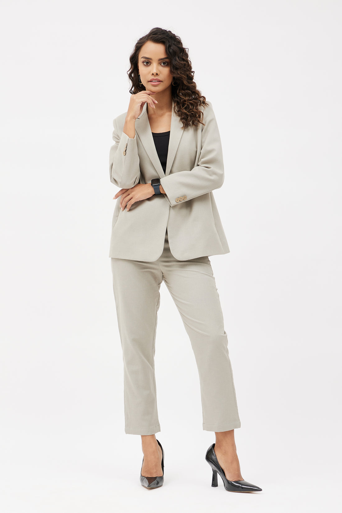 Classic Linen Blazer Set - Grey