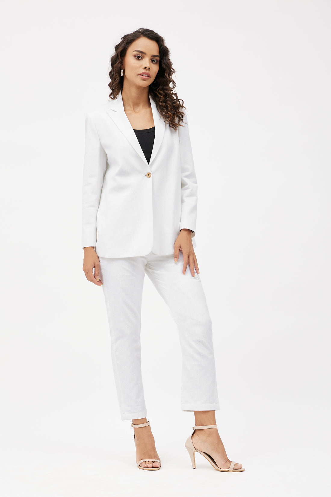 Classic Linen Blazer Set - White