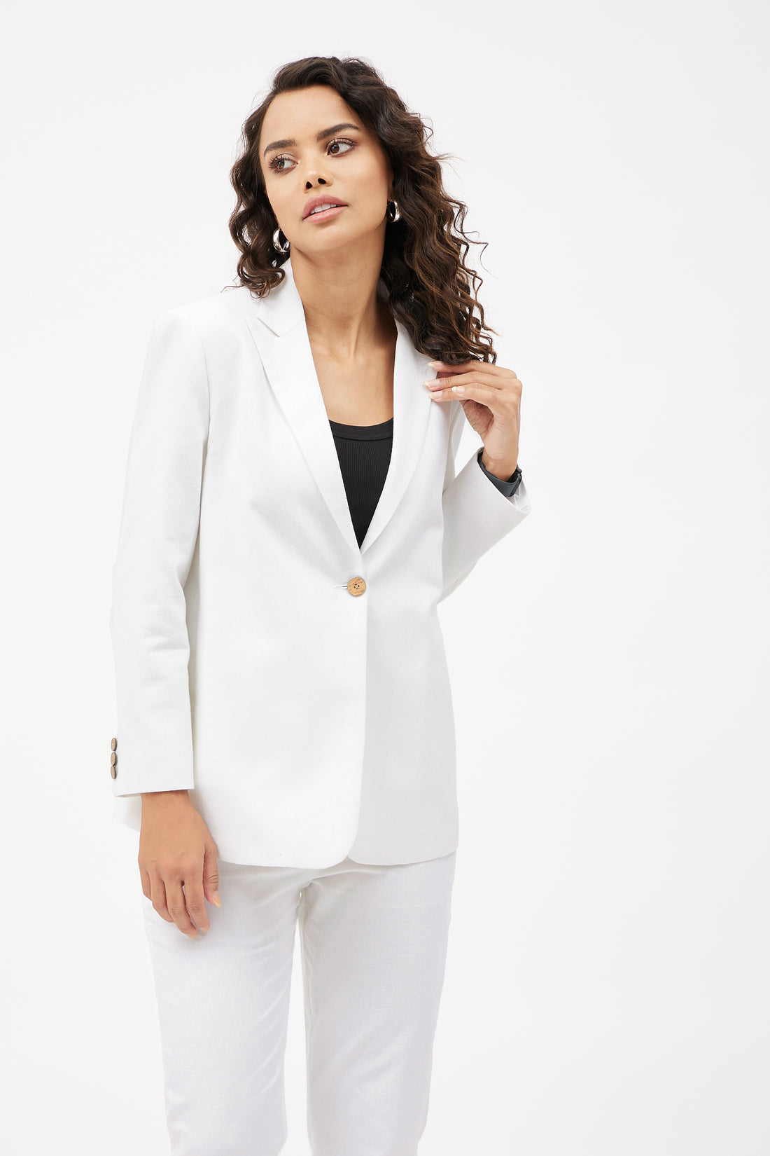 Classic Linen Blazer Set - White