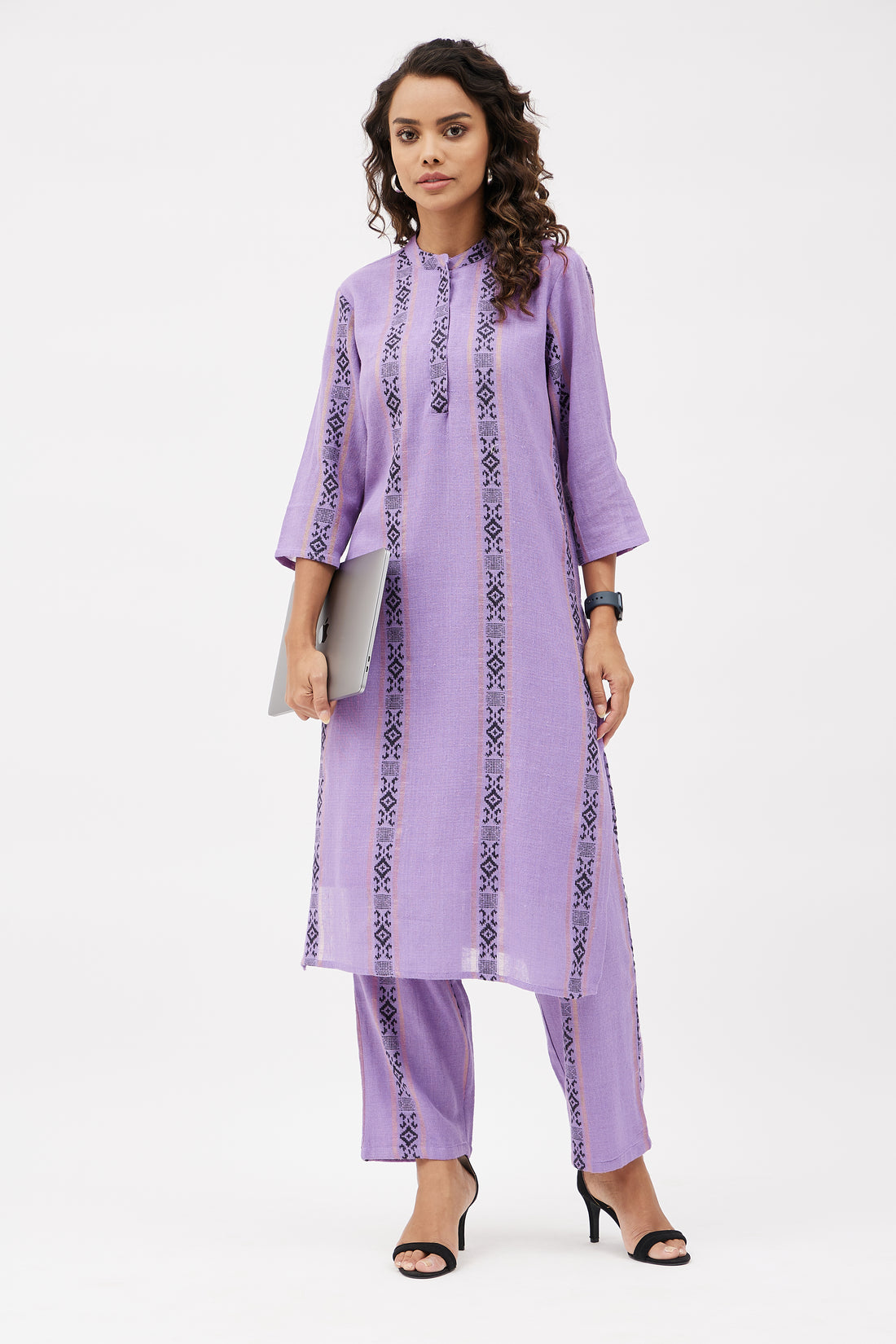 Lavender Straight Fit Linen Kurta Set (Set of 2)