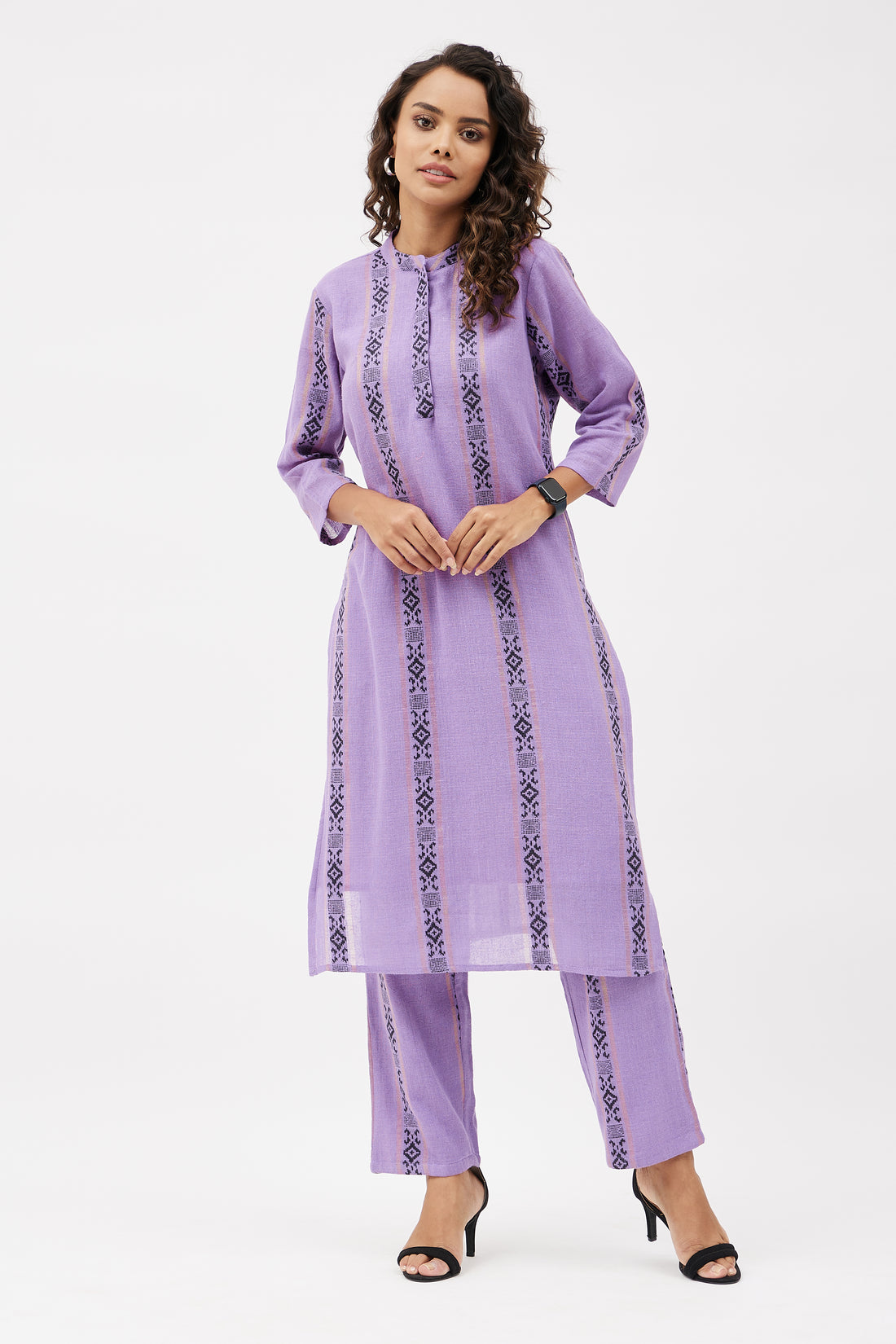 Lavender Straight Fit Linen Kurta Set (Set of 2)