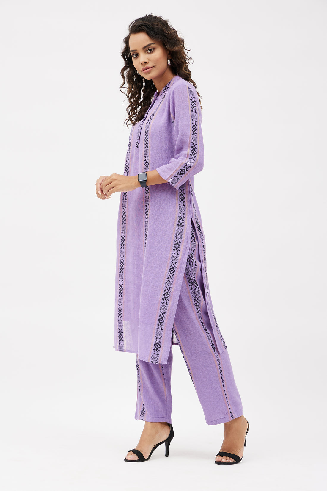 Lavender Straight Fit Linen Kurta Set (Set of 2)