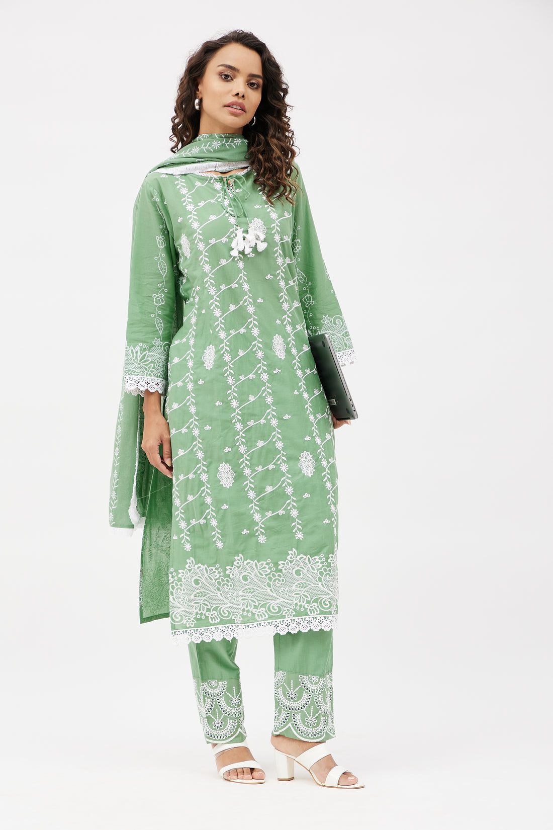 Elegant Cotton Salwar Suit for Work - Pine Green (Set of 3)