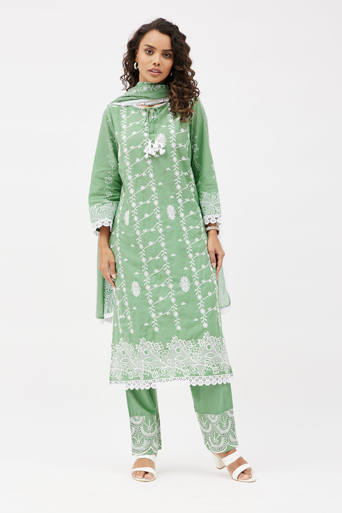 Elegant Cotton Salwar Suit for Work - Pine Green (Set of 3)