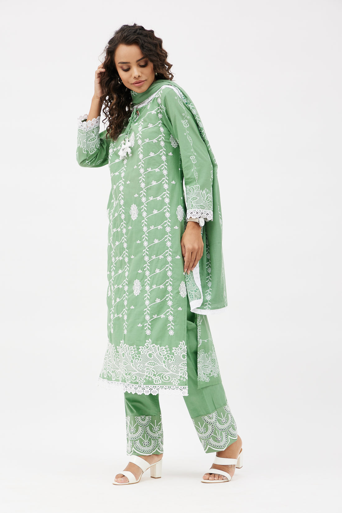 Elegant Cotton Salwar Suit for Work - Pine Green (Set of 3)