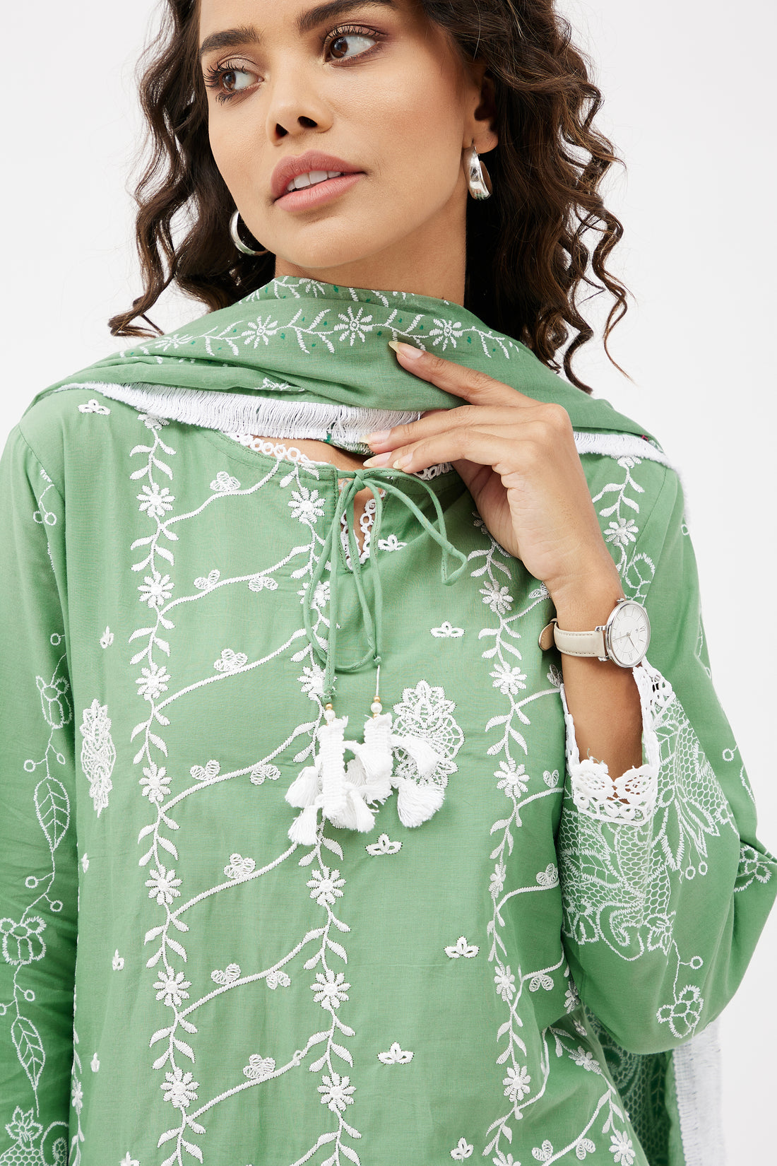 Elegant Cotton Salwar Suit for Work - Pine Green (Set of 3)