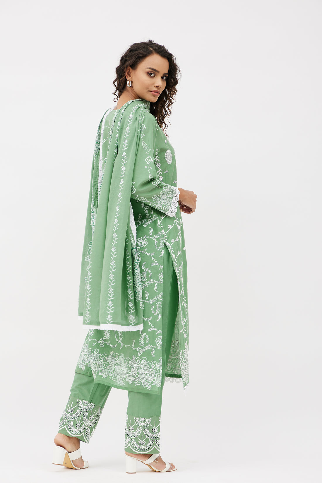 Elegant Cotton Salwar Suit for Work - Pine Green (Set of 3)