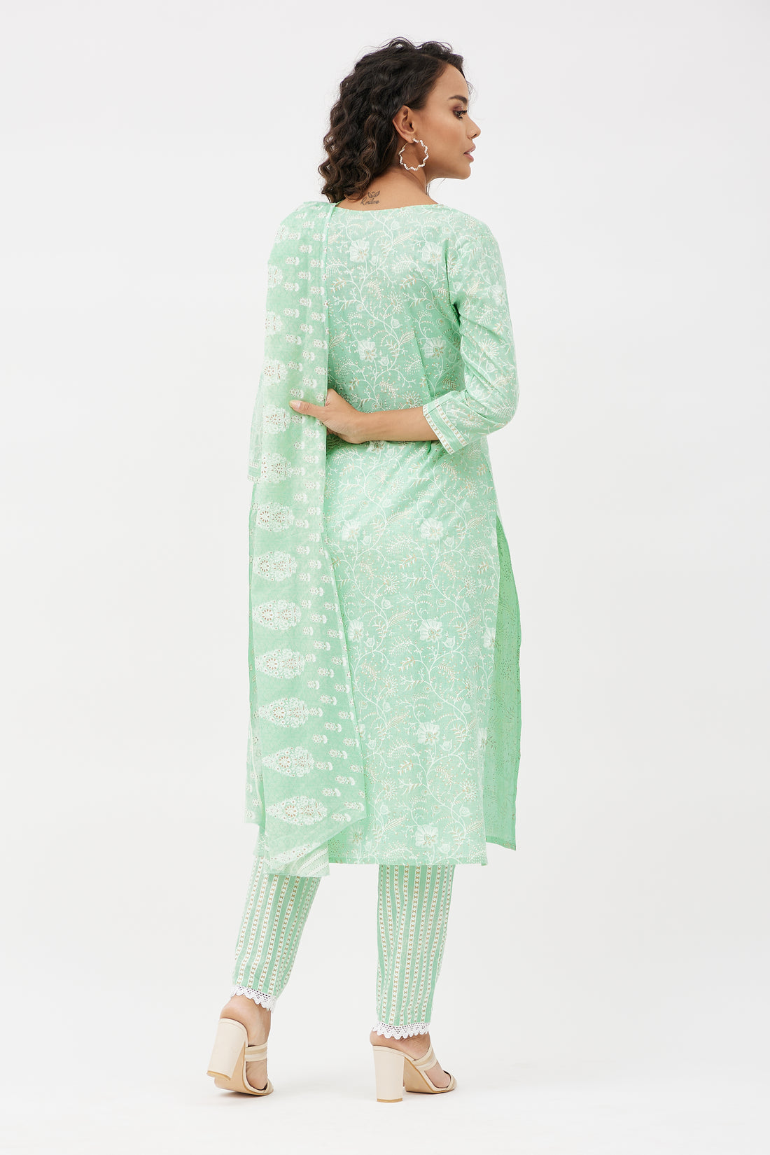 Elegant Cotton Salwar Suit for Work - Mint Green (Set of 3)