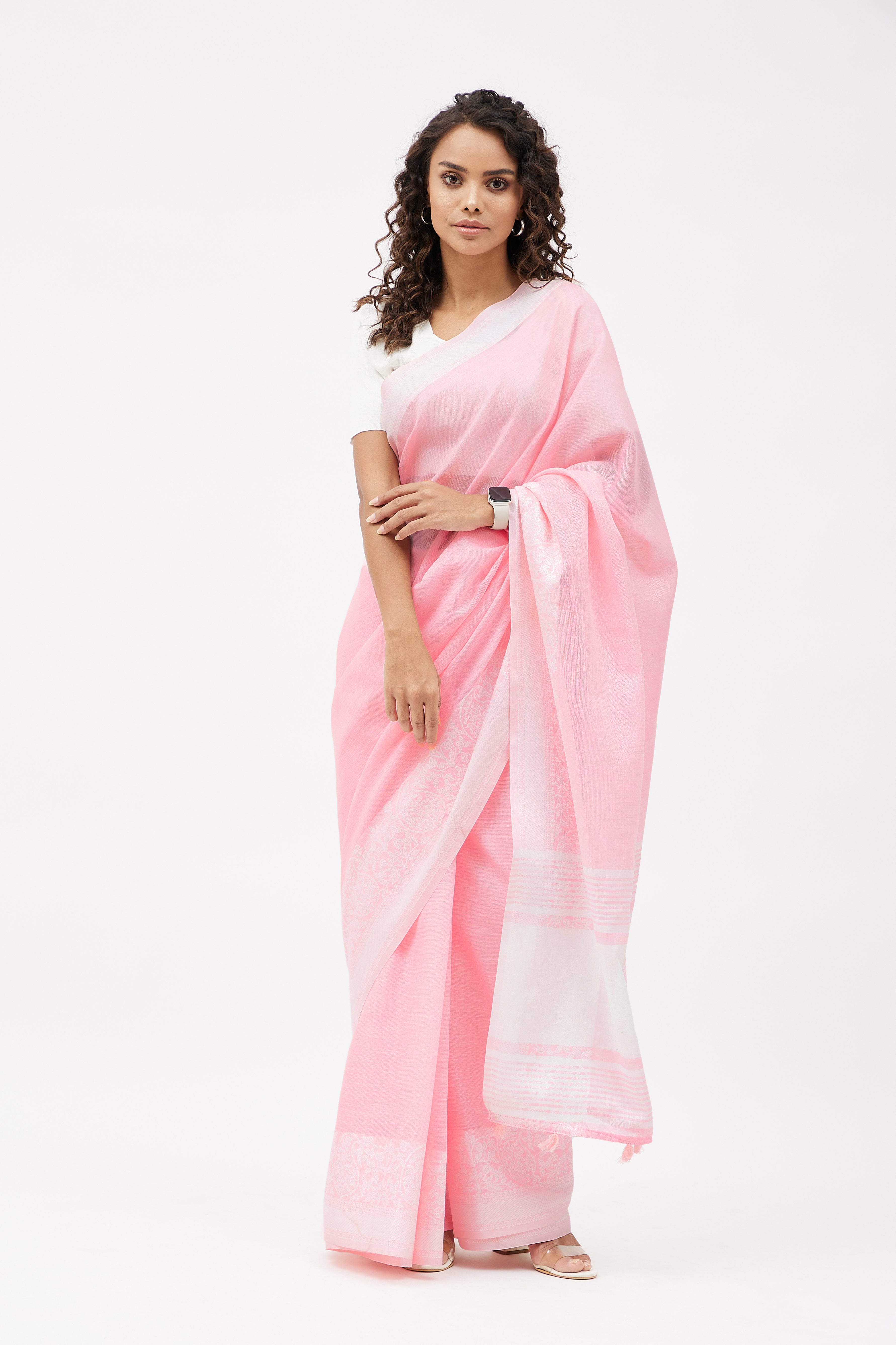 Buy Powder Pink Embroidered Organza Saree For Women Online - Frontierraas