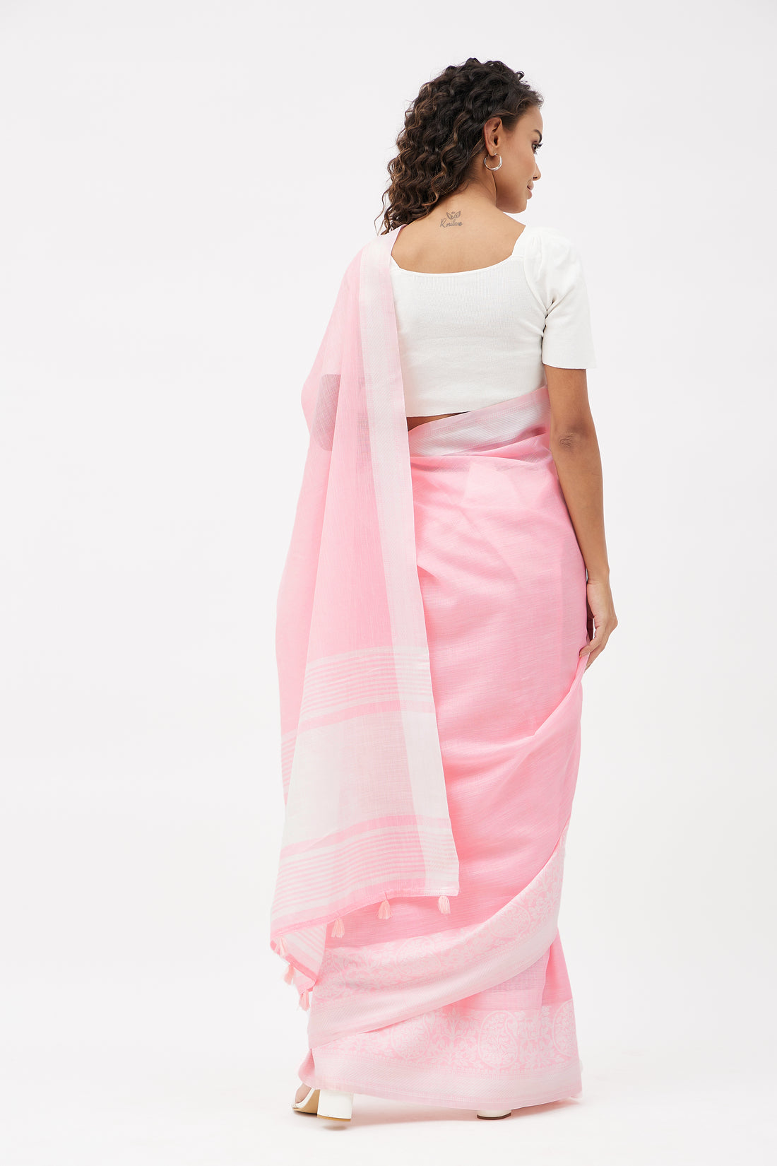 Elegant Linen Saree for Work - Powder Pink