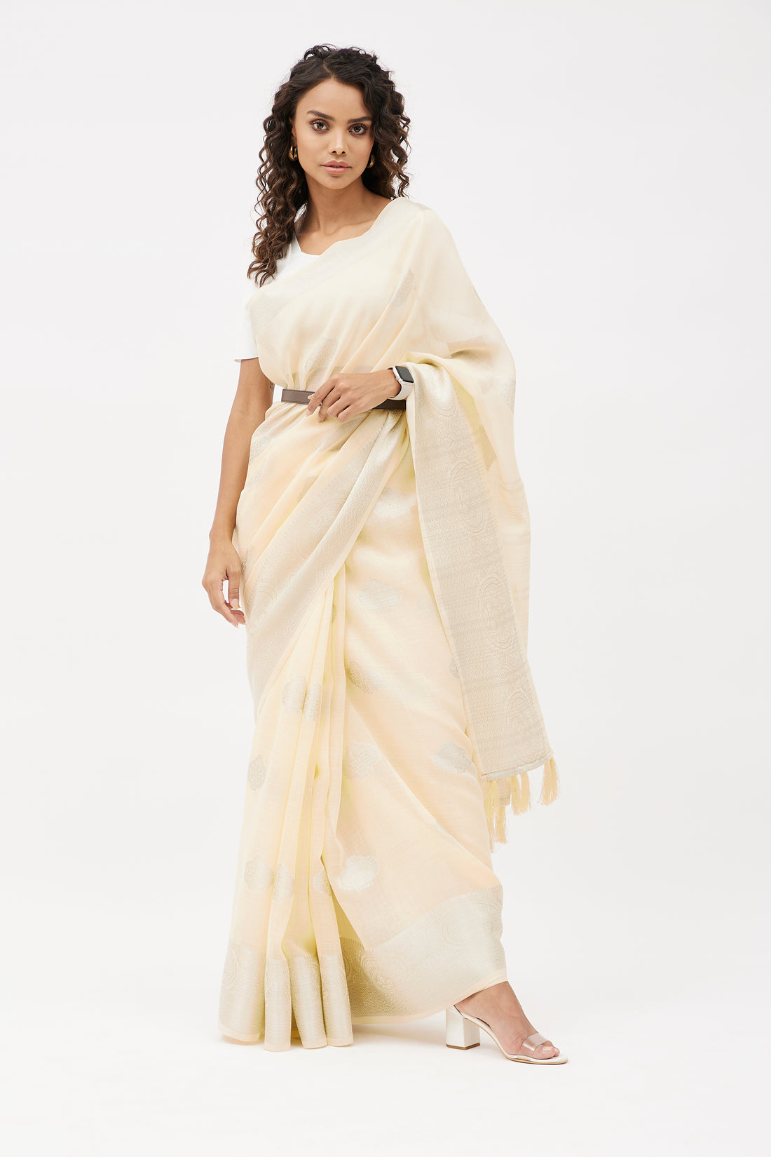 Elegant Linen Saree for Work  - Vanilla