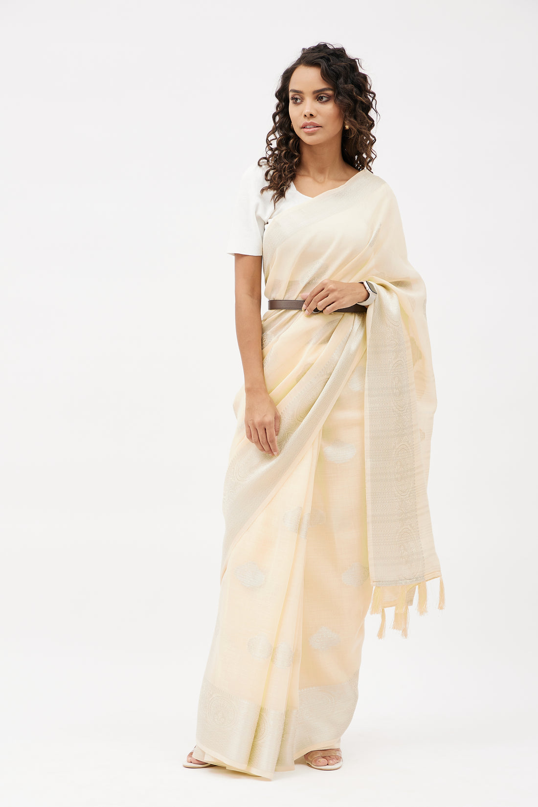 Elegant Linen Saree for Work  - Vanilla