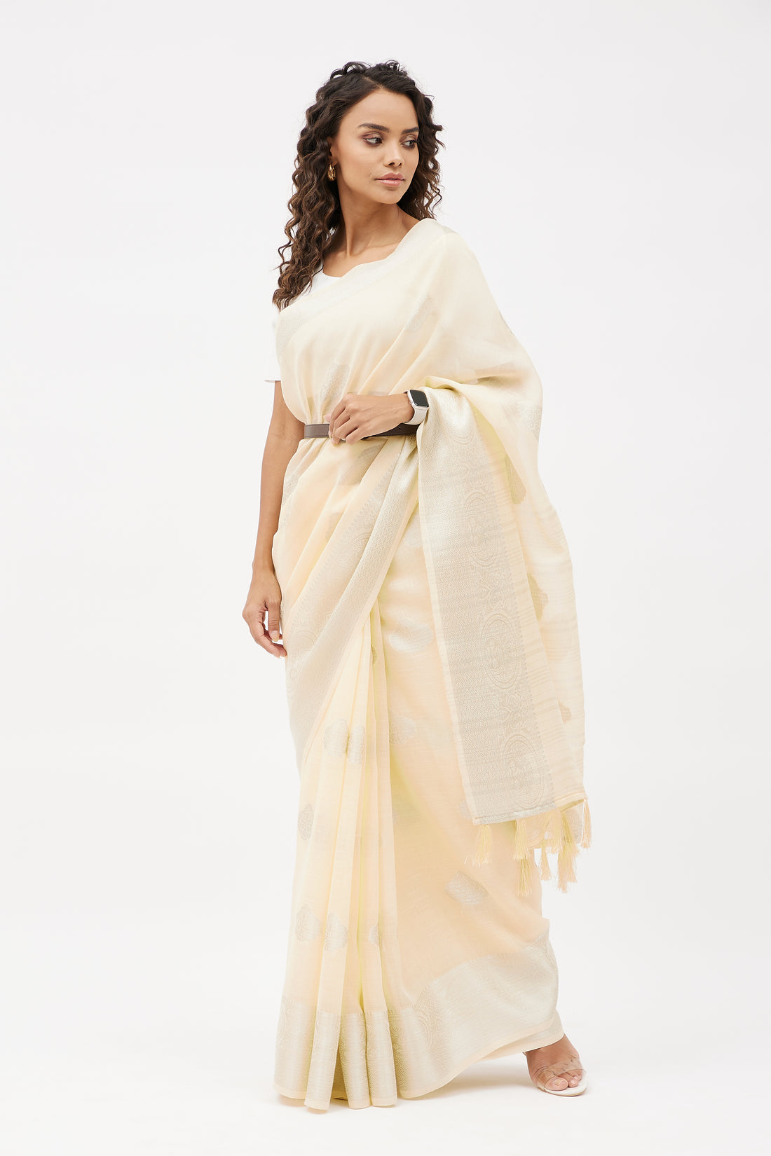 Elegant Linen Saree for Work  - Vanilla