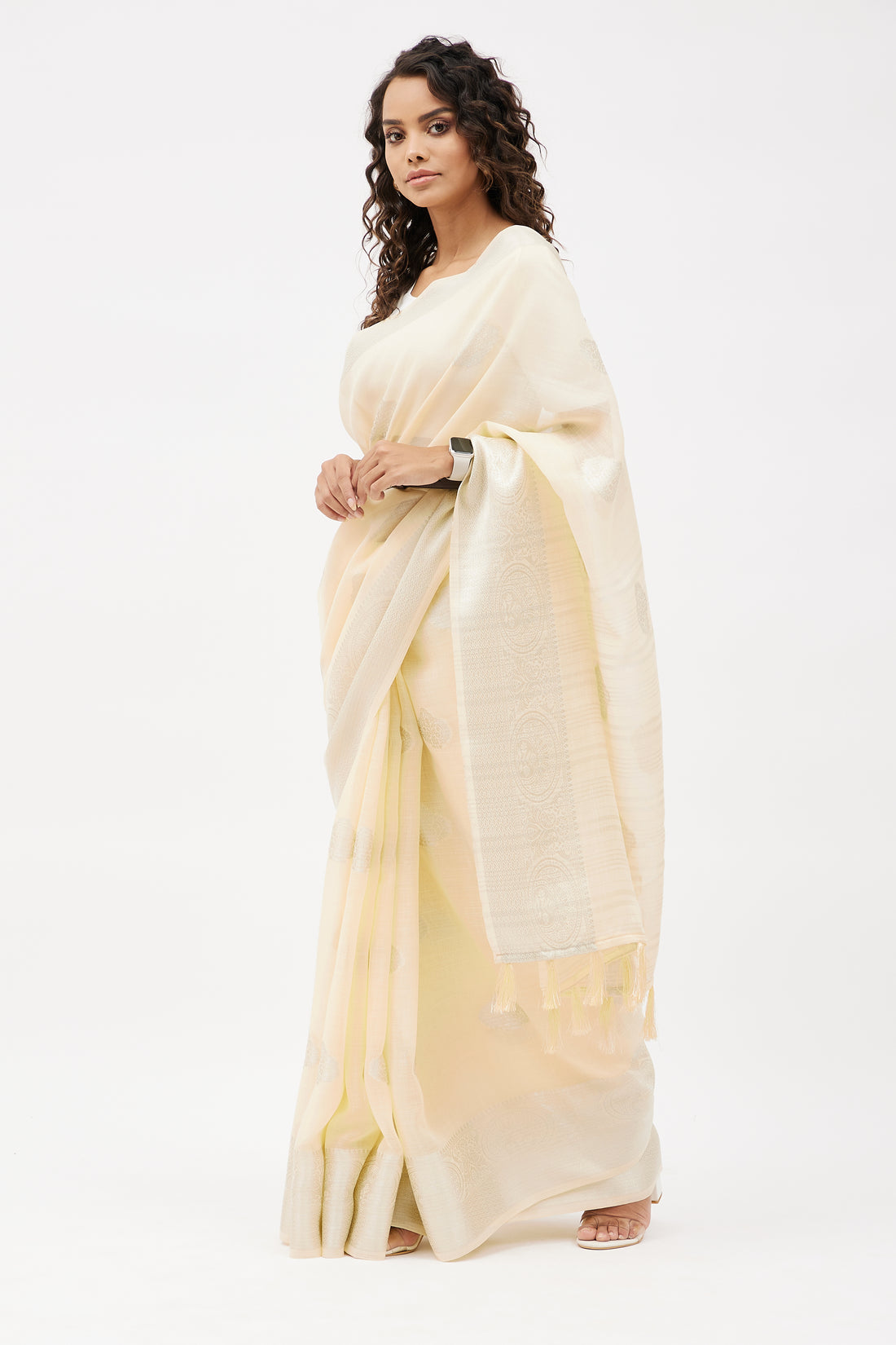 Elegant Linen Saree for Work  - Vanilla