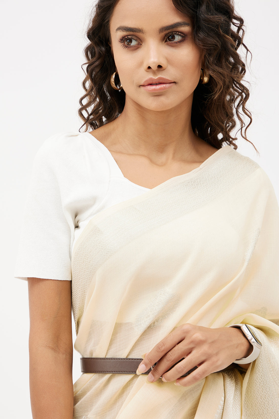 Elegant Linen Saree for Work  - Vanilla