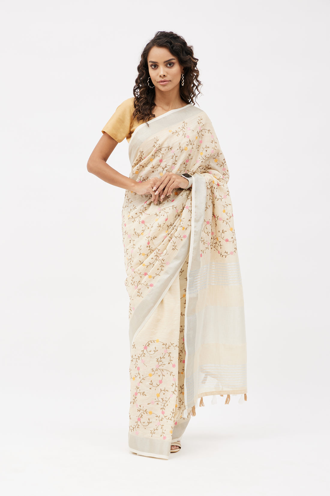 Lavanya Embroidered Linen Sari