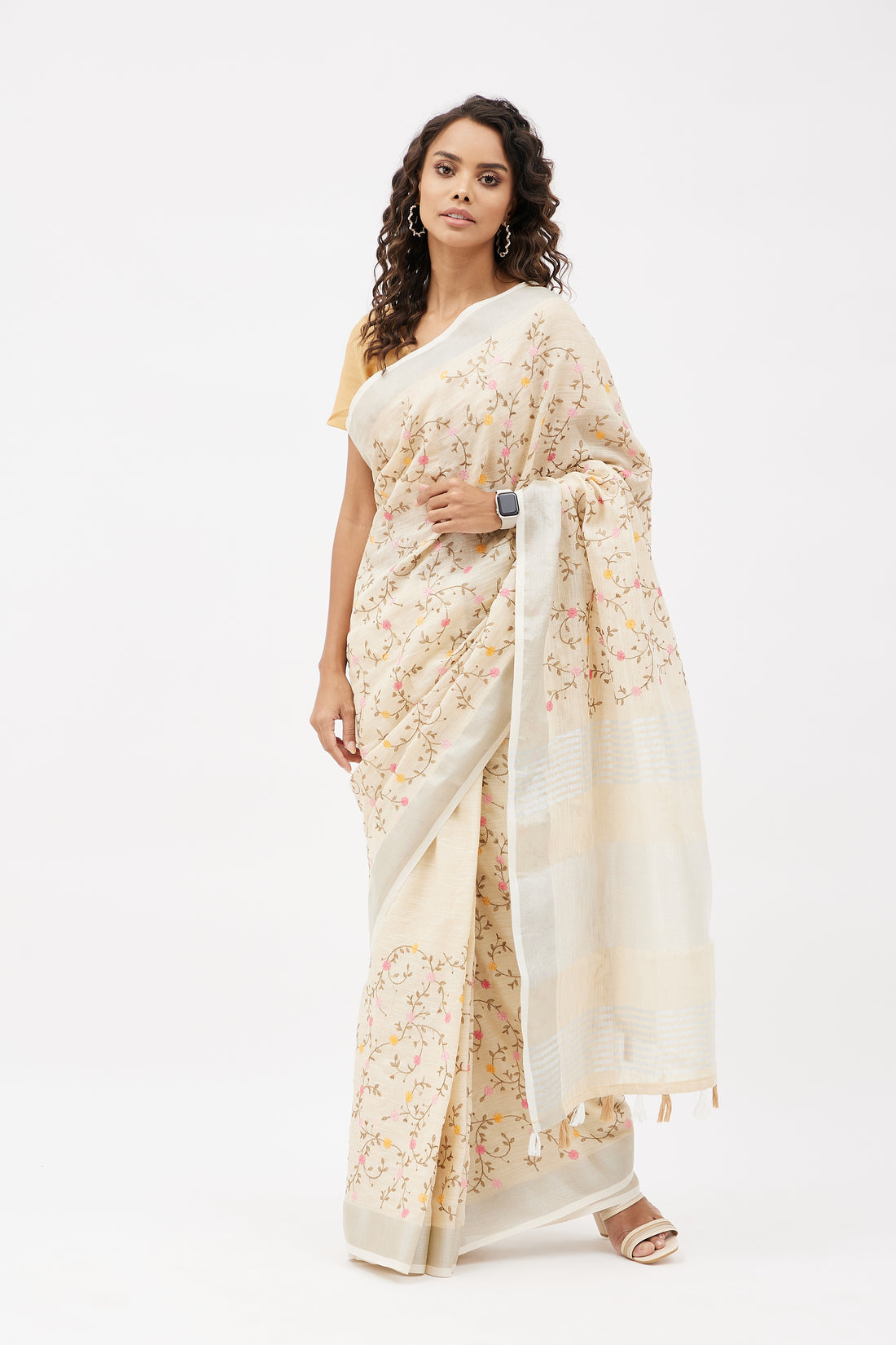 Lavanya Embroidered Linen Sari